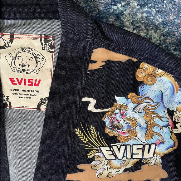 Evisu Komainu Denim Kimono NWOT - Picture 7 of 13